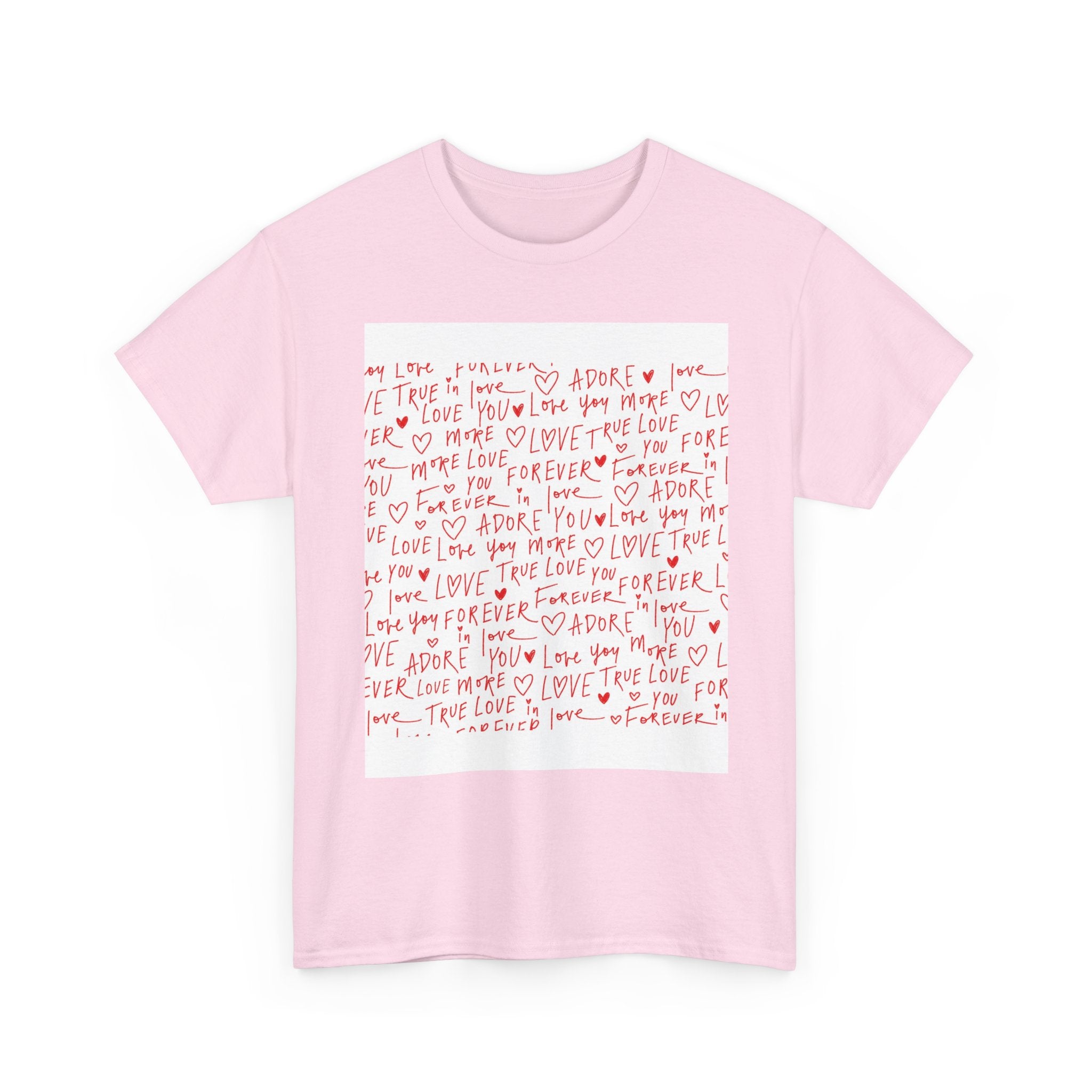 Love Notes Graphic Tee — Handwritten Red Heart Script T-Shirt