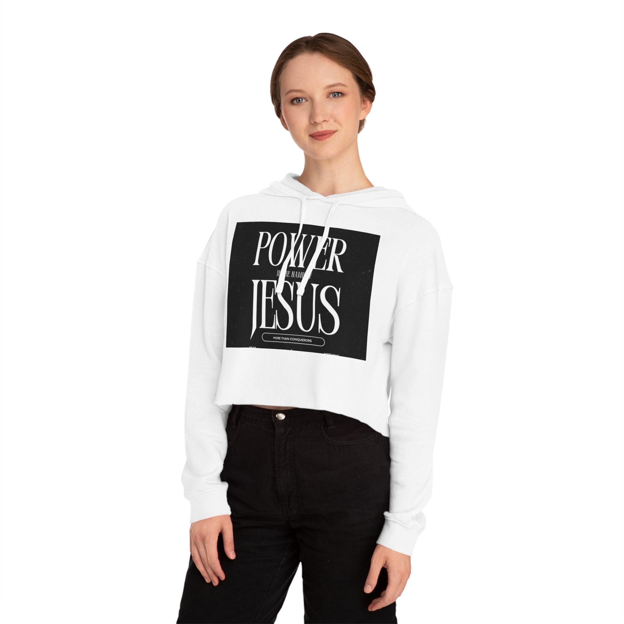 Cropped Hoodie — 'Power In The Name Of Jesus' Christian Faith Sweatshirt