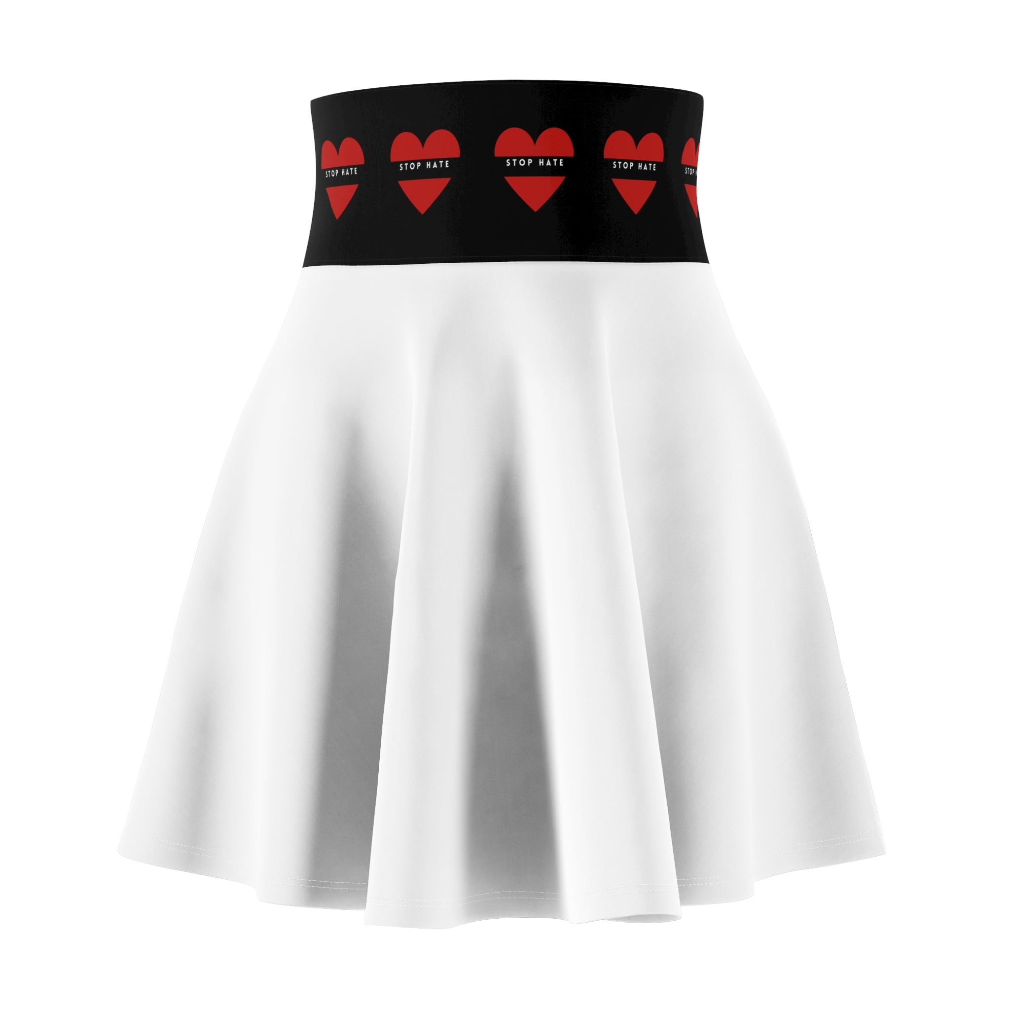 Skater Skirt — Black Waistband with Red Hearts “Stop Hate”