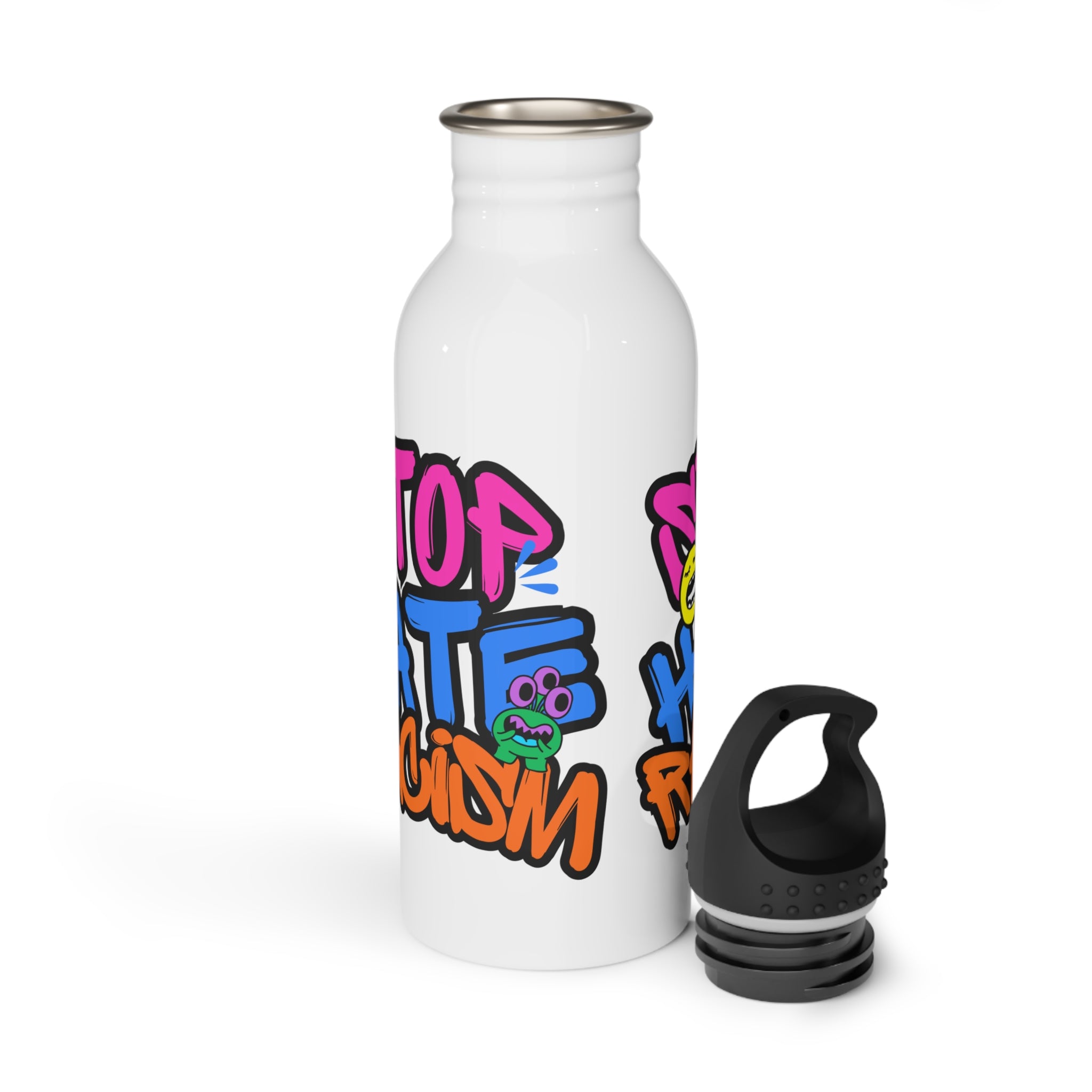 Stainless Steel Water Bottle — Stop Hate, No Racism Graffiti Design