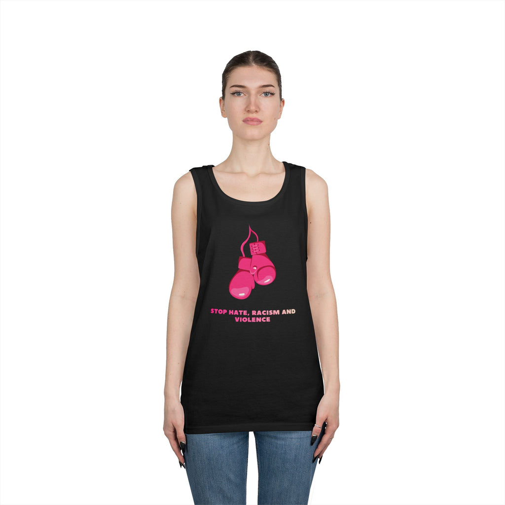 Pink Boxing Gloves Tank Top – “Stop Hate, Racism and Violence” Graphic Tank