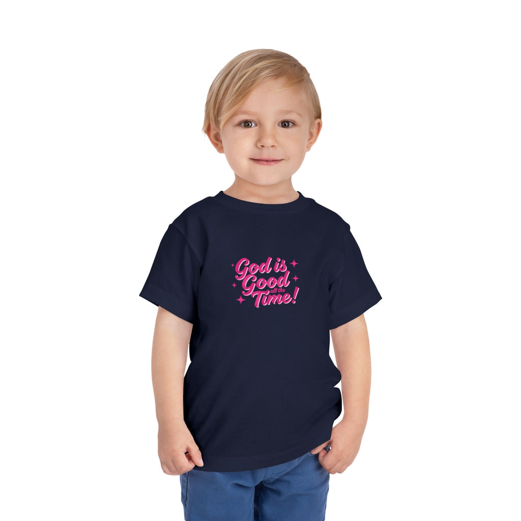 Toddler Tee – "God is Good Time" Pink Script Christian Kids Shirt