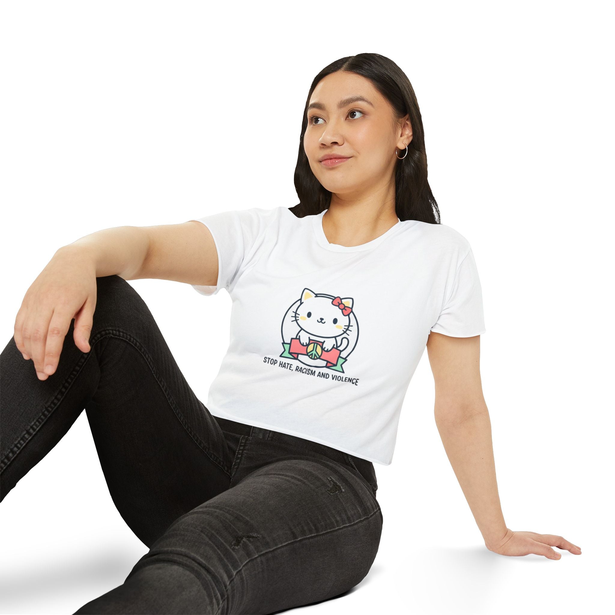Cute Cat Crop Top — "Stop Hate, Racism and Violence" Festival Tee