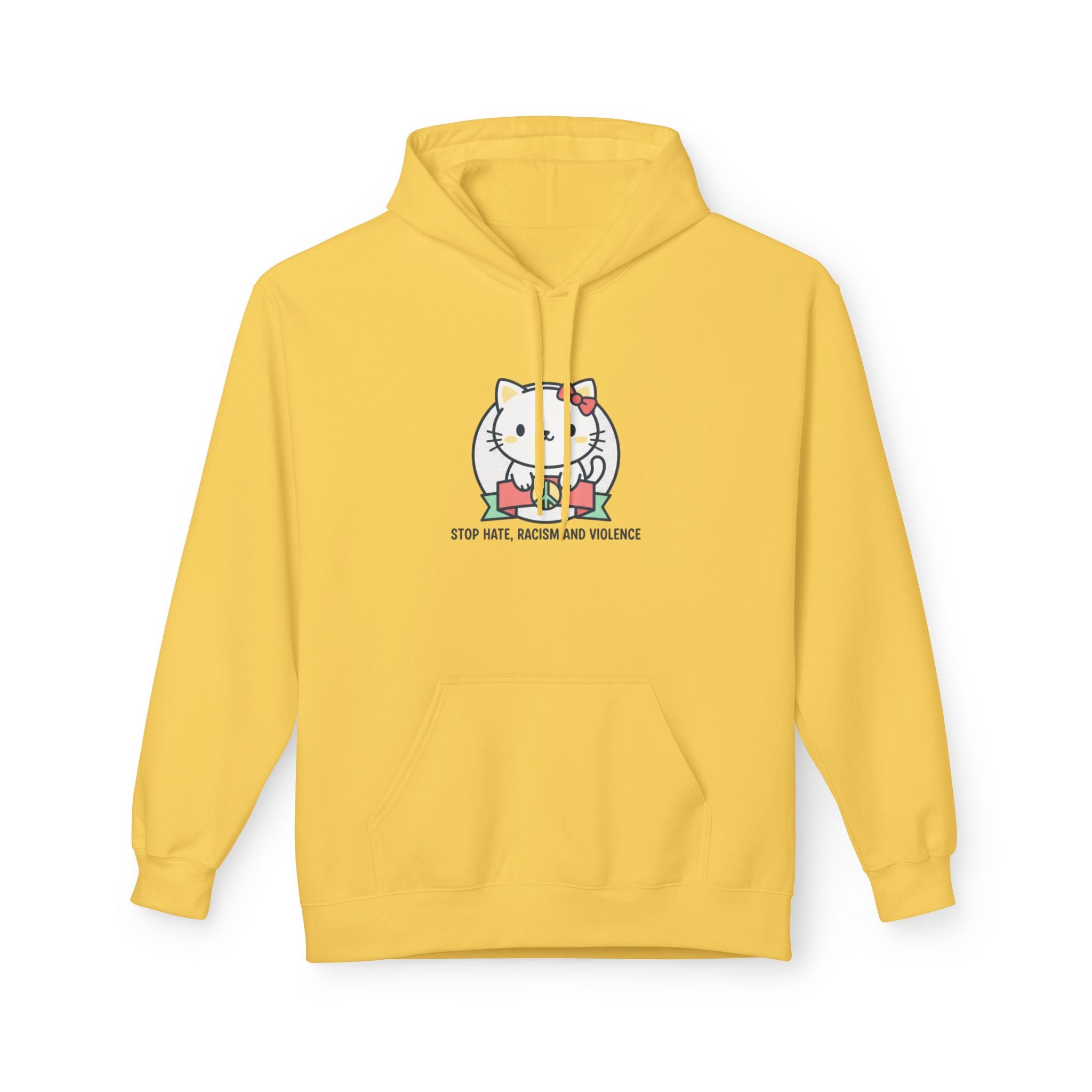 Stop Hate, Racism and Violence Cat Hoodie — Cute Anti-Racism Graphic Hoodie