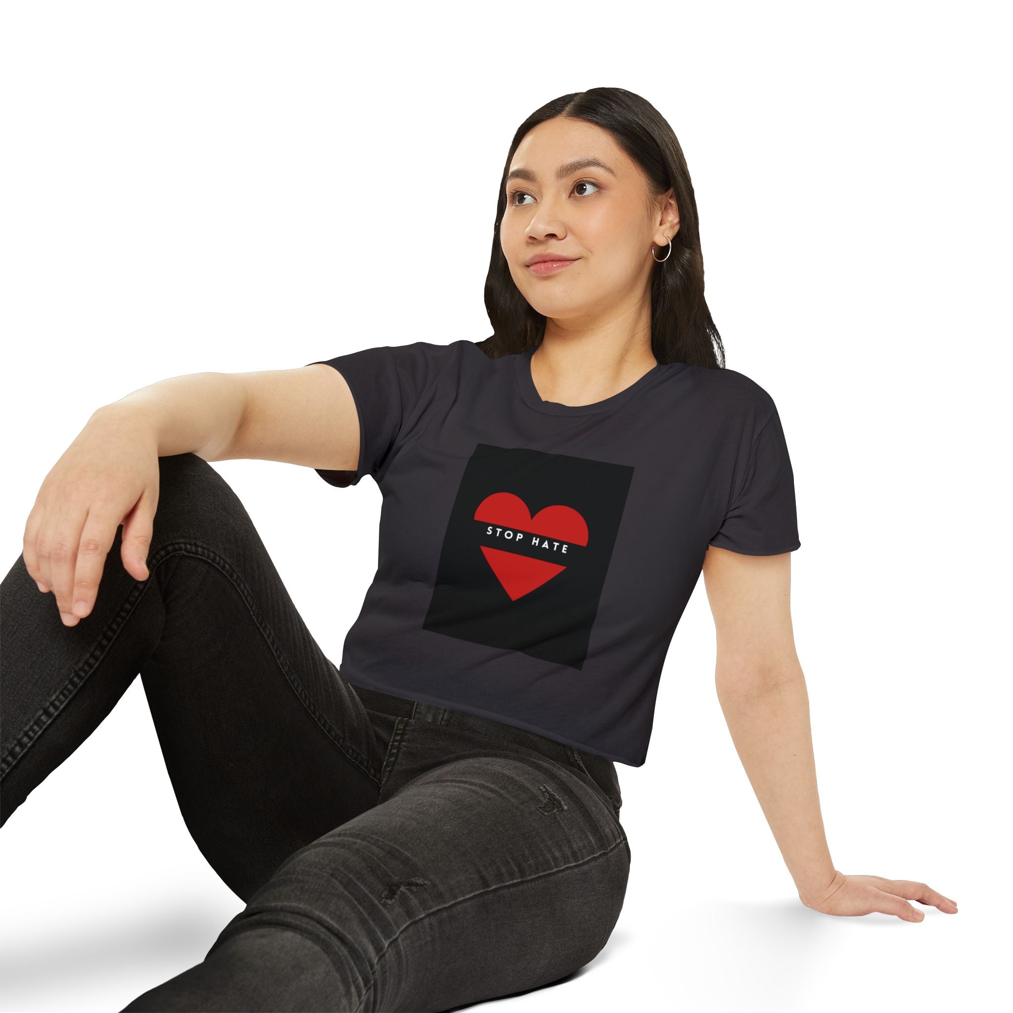 Stop Hate Heart Crop Top — Women's Festival Activist Tee
