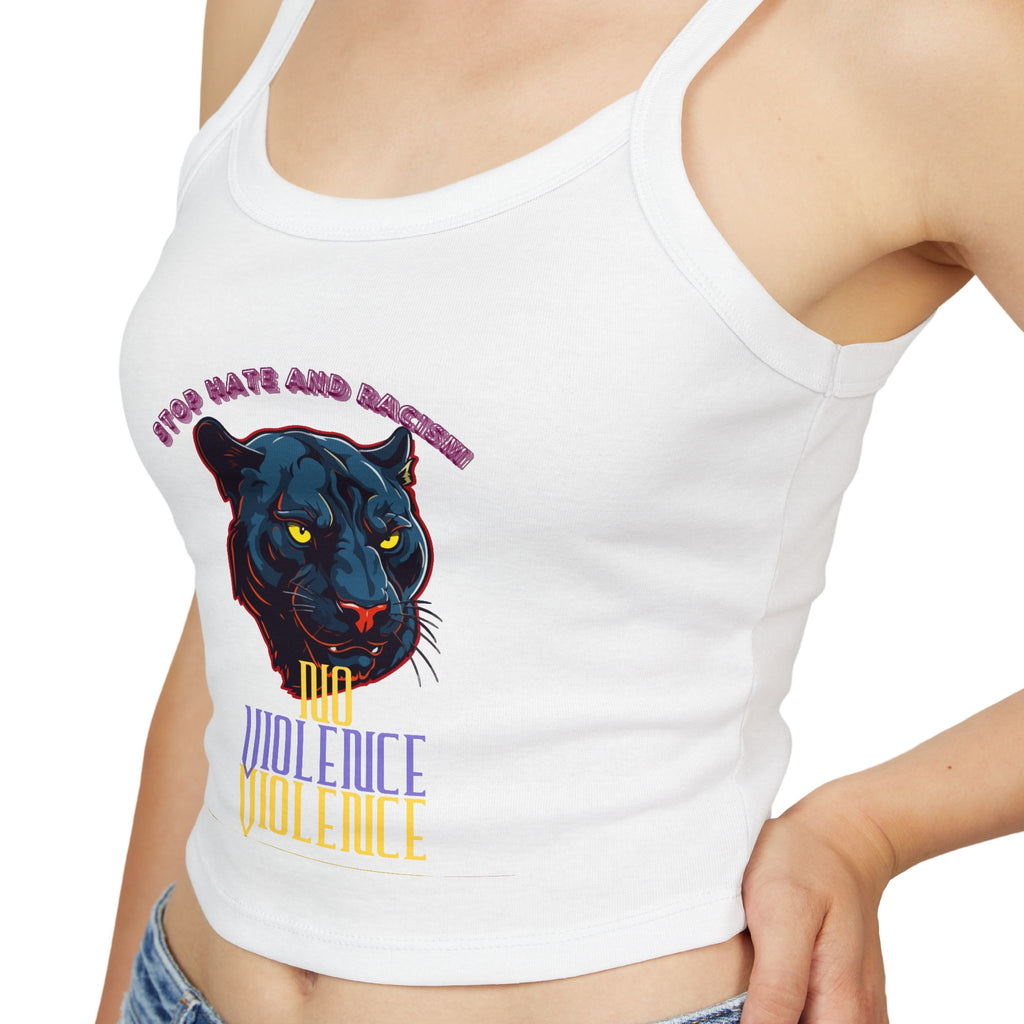 Panther Graphic Crop Tank — "No Violence, No Violence" Women's Spaghetti Strap Tank