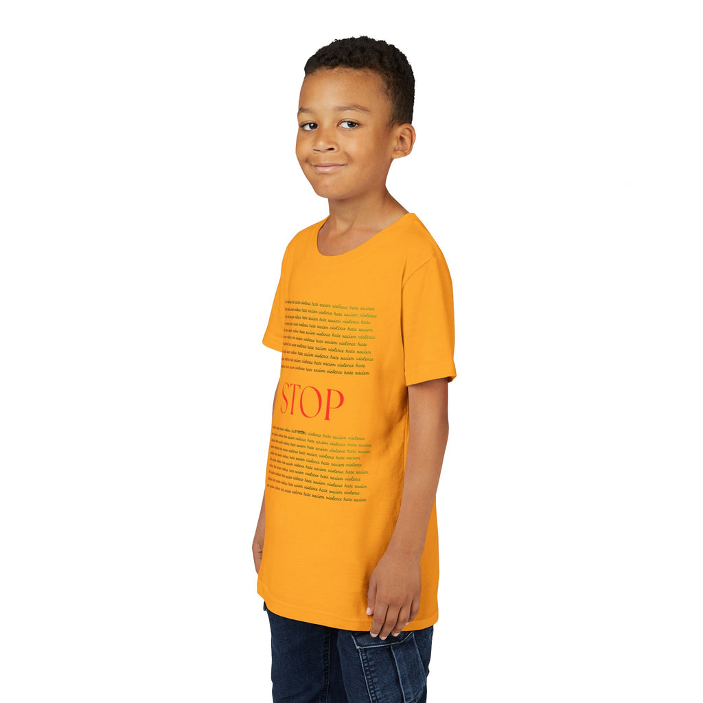 Youth Tee — Bold Yellow 'STOP' Graphic Kids T‑Shirt