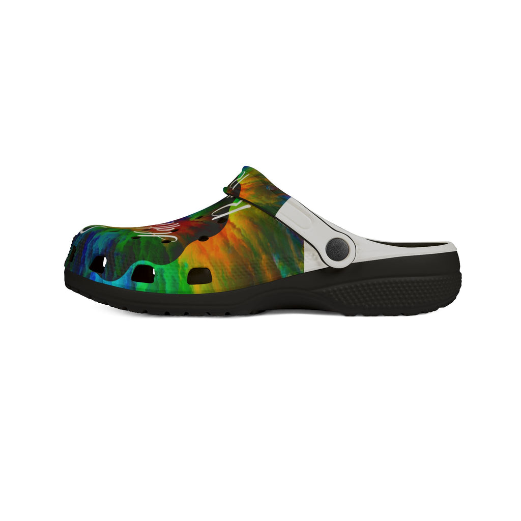 Stop Hate and Racism EVA Foam Clogs — Colorful Tie-Dye Statement Shoes