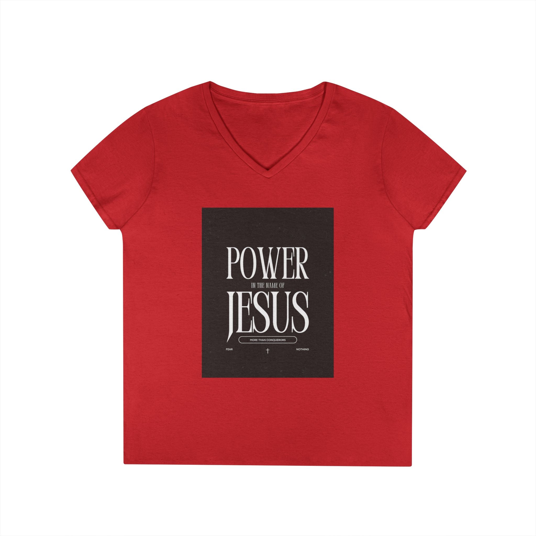 Power of Jesus Ladies' V-Neck T-Shirt — Inspirational Christian Faith Tee