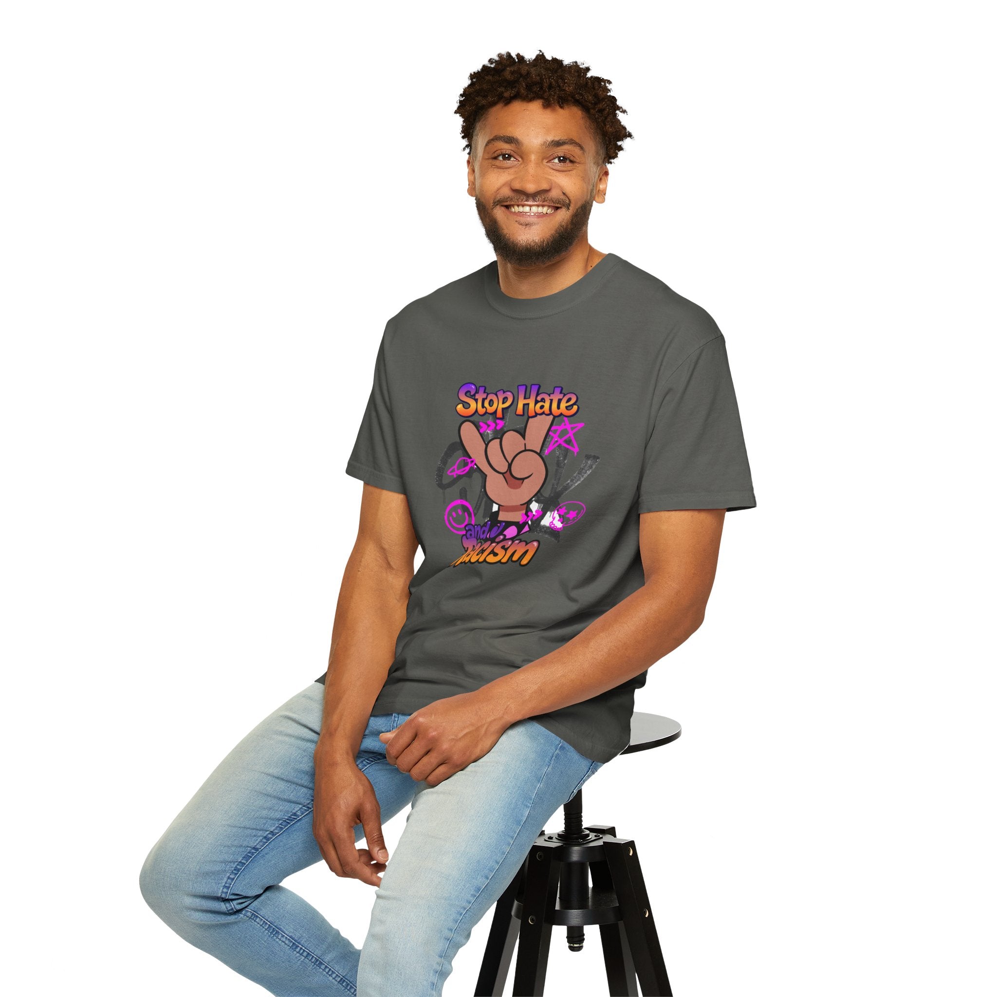 Stop Hate and Racism Graphic T-Shirt – Anti-Racism Solidarity Tee