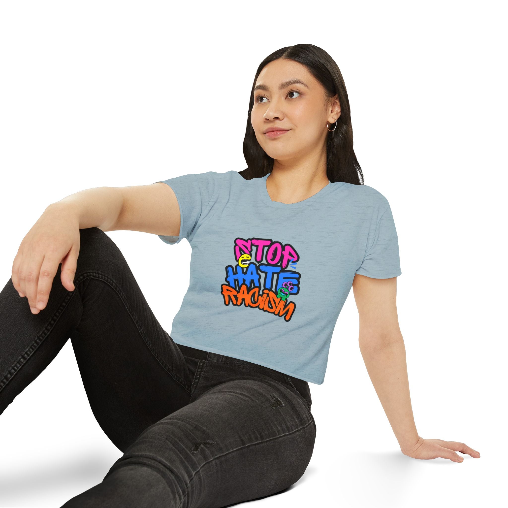 Crop Top — "Stop Hate Racism" Colorful Graffiti Festival Tee