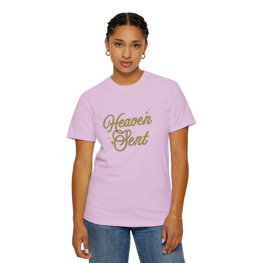 Heaven Sent Graphic Tee – Script Text Logo Cotton T-Shirt