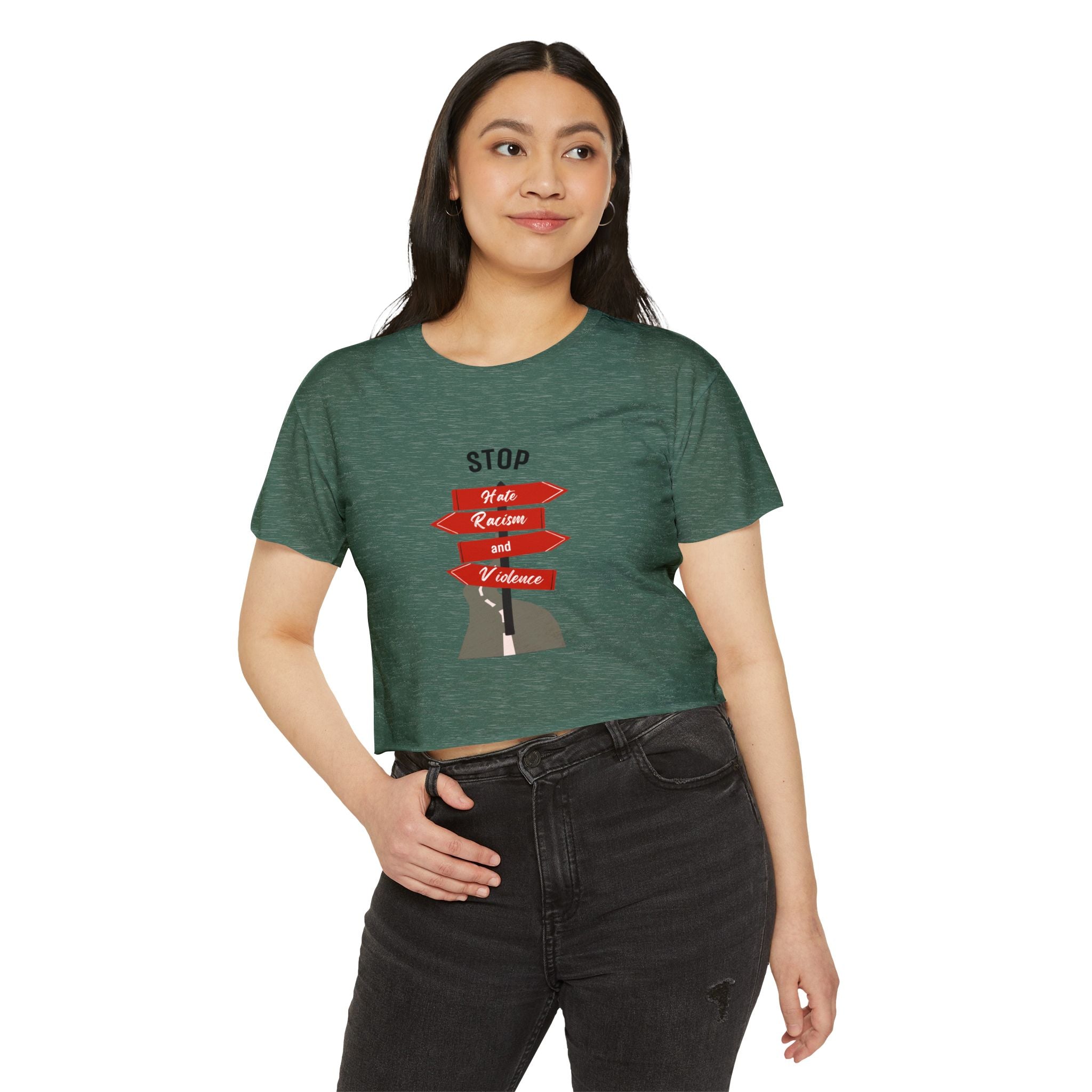 Stop Hate Racism and Violence Crop Top — Women's Activist Festival Tee