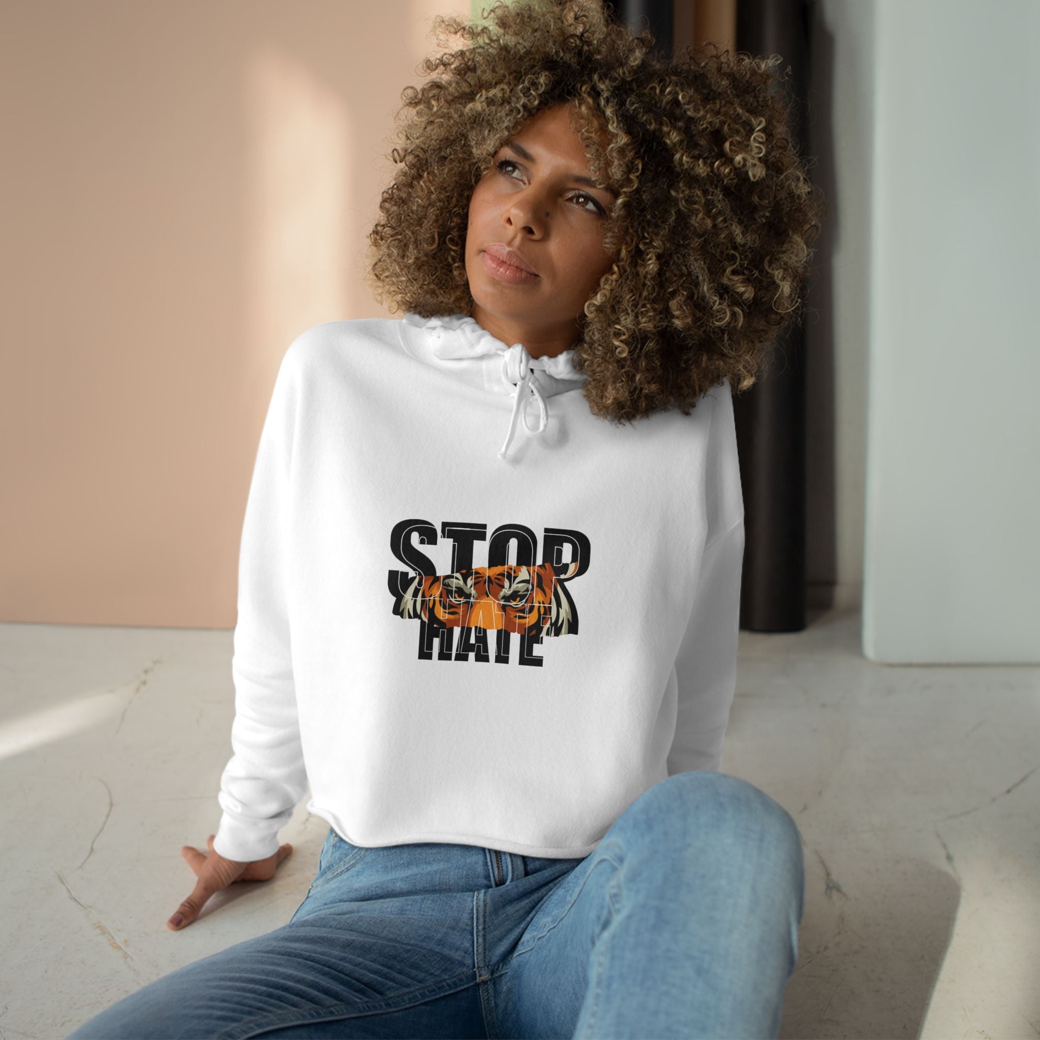 Stop Hate Crop Hoodie – Tiger Graphic Anti-Hate Streetwear