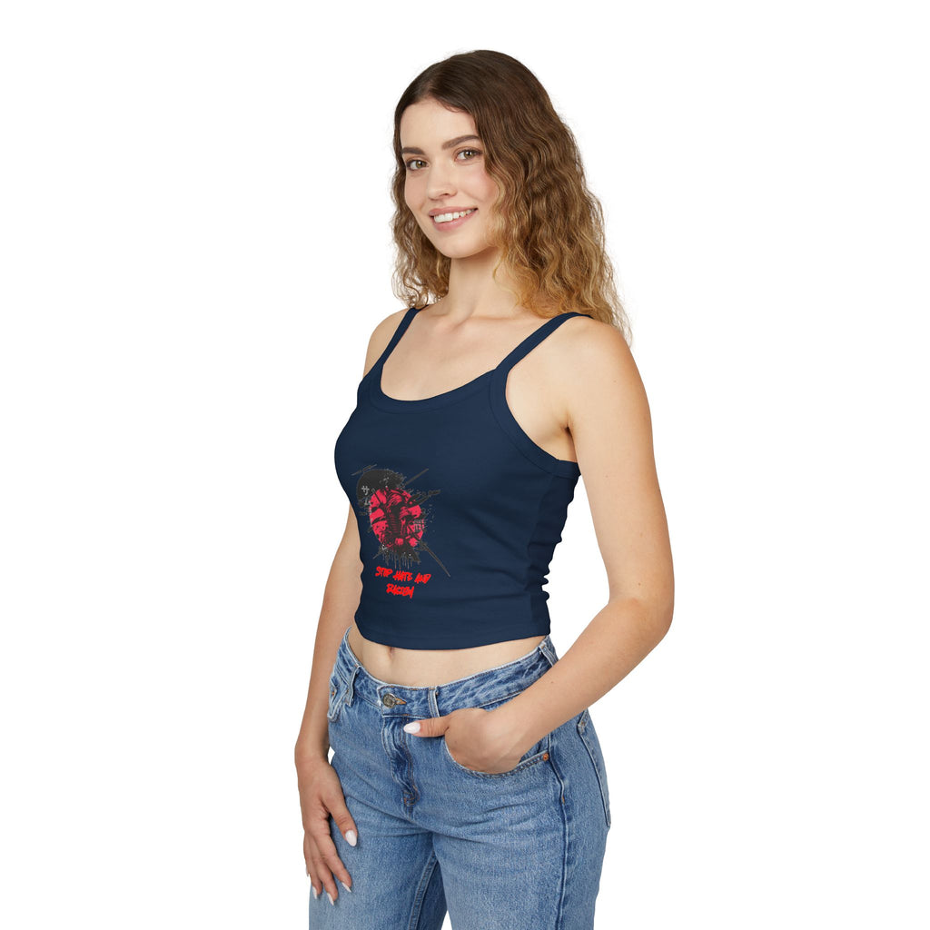 Spaghetti Tank Top – Grunge Red Rose Graphic "Stop Wishing Start"