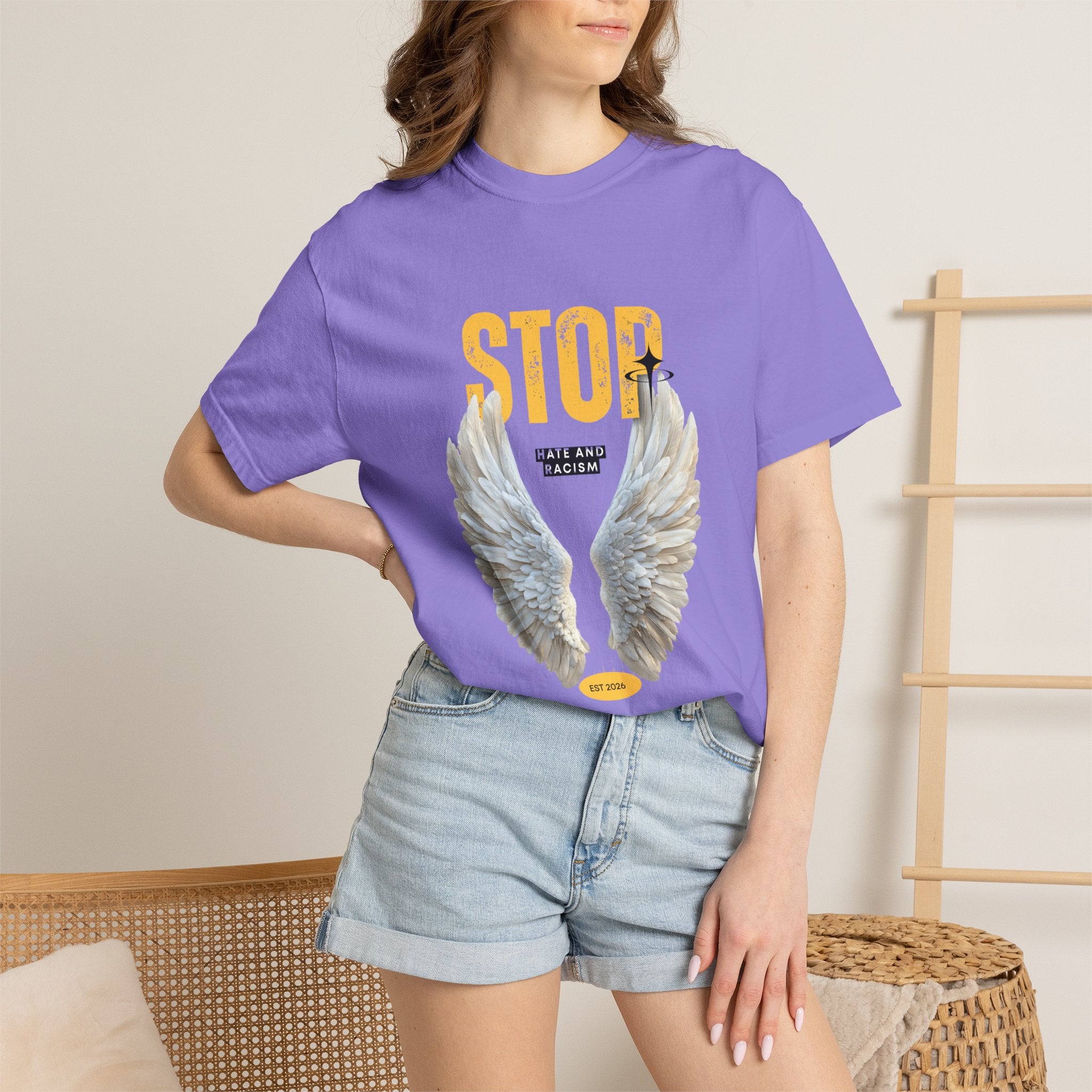 Angel Wings "STOP" Graphic T‑Shirt