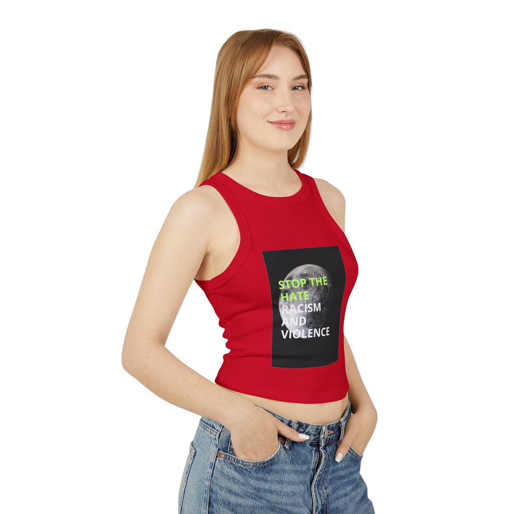 Stop the Hate Racer Tank Top — Anti-Racism Graphic Crop Tank