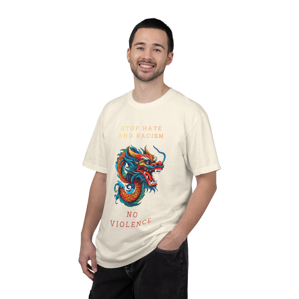 T-Shirt — 'Stop Hate and Racism, No Violence' Dragon Graphic Tee