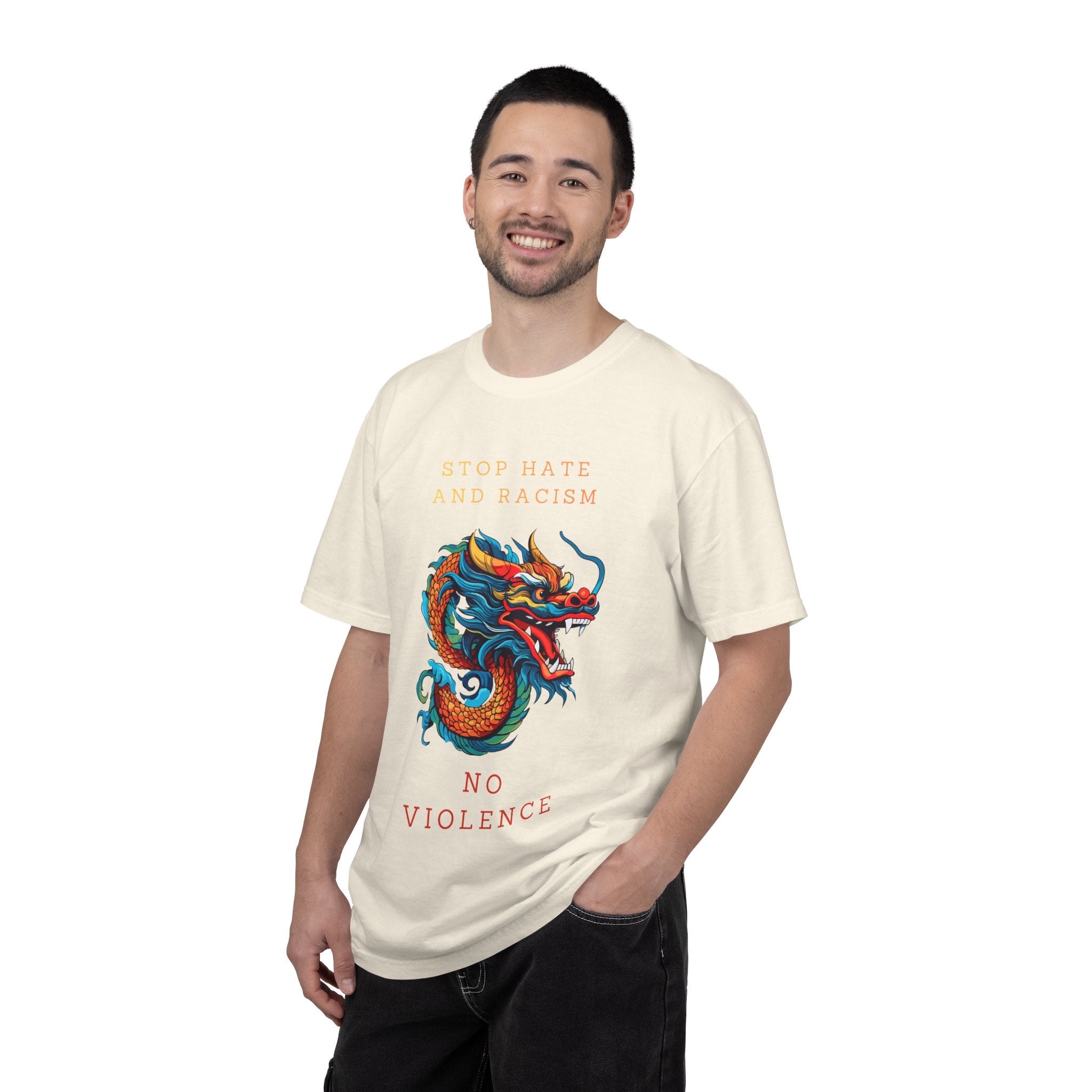 T-Shirt — 'Stop Hate and Racism, No Violence' Dragon Graphic Tee