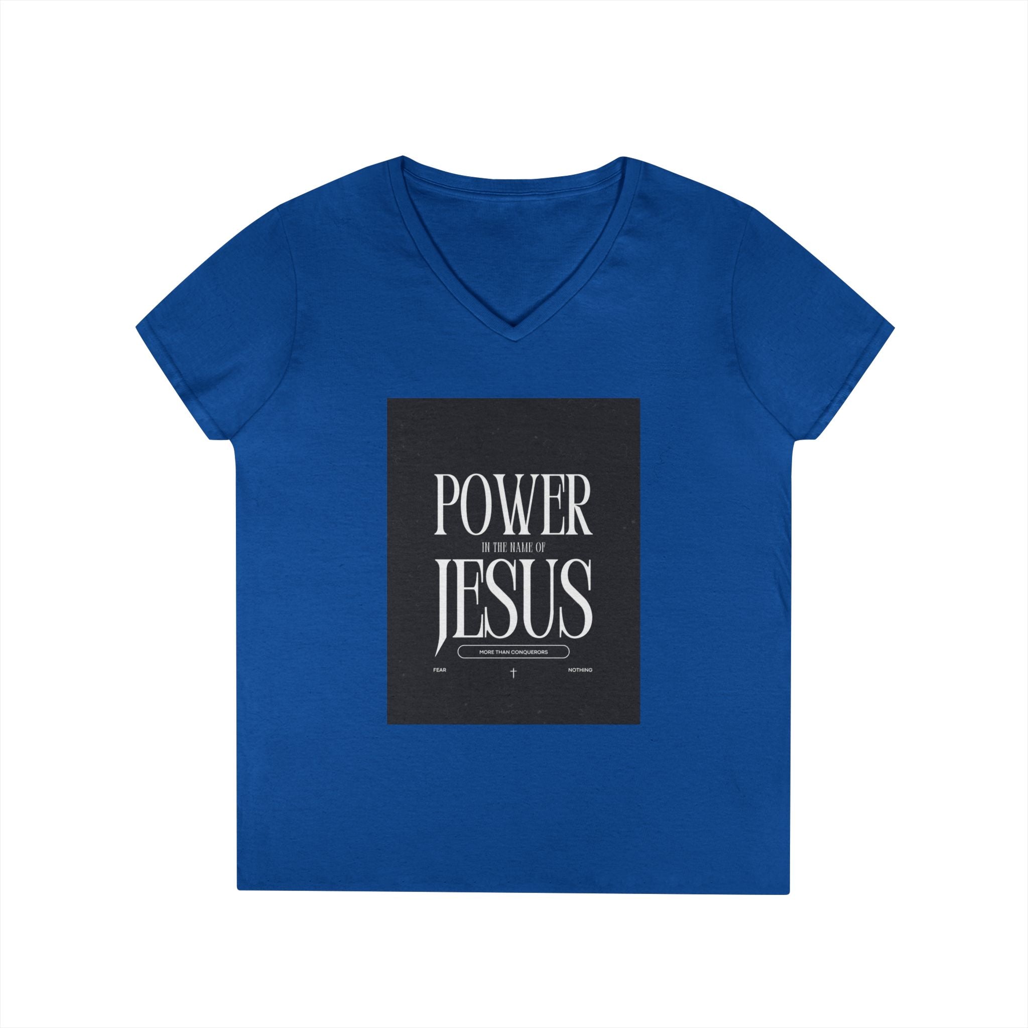 Power of Jesus Ladies' V-Neck T-Shirt — Inspirational Christian Faith Tee