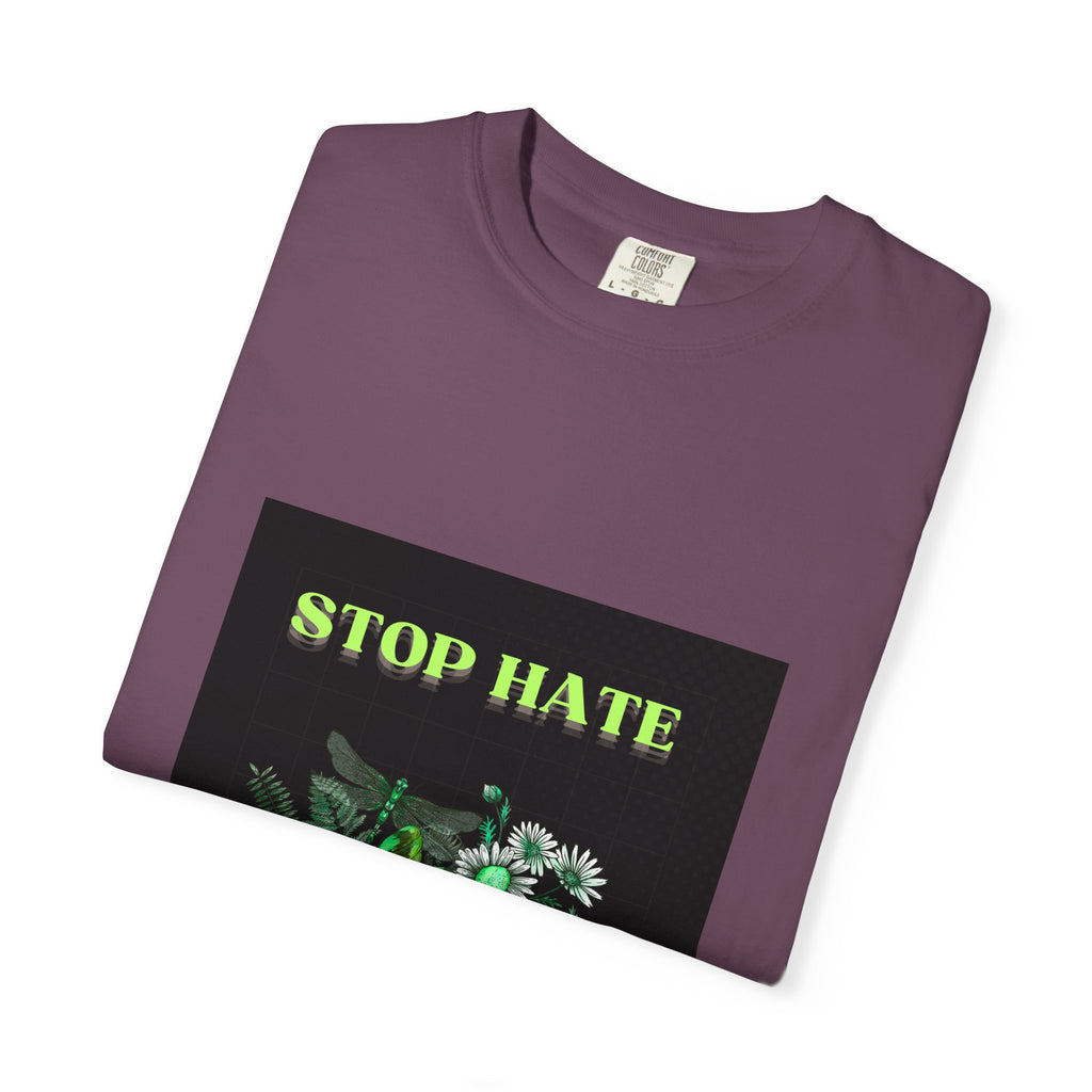 Stop Hate Skull T-Shirt — Green Floral Skull Graphic Tee