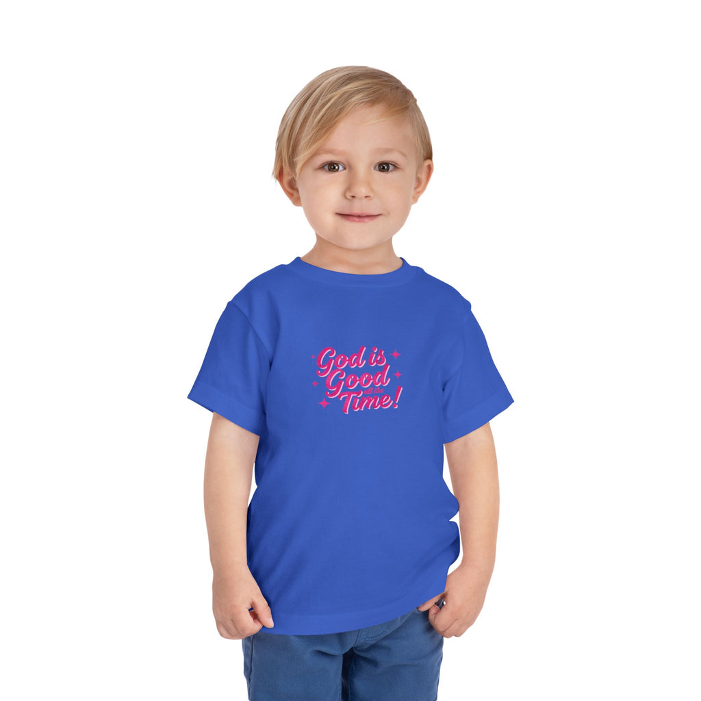 Toddler Tee – "God is Good Time" Pink Script Christian Kids Shirt