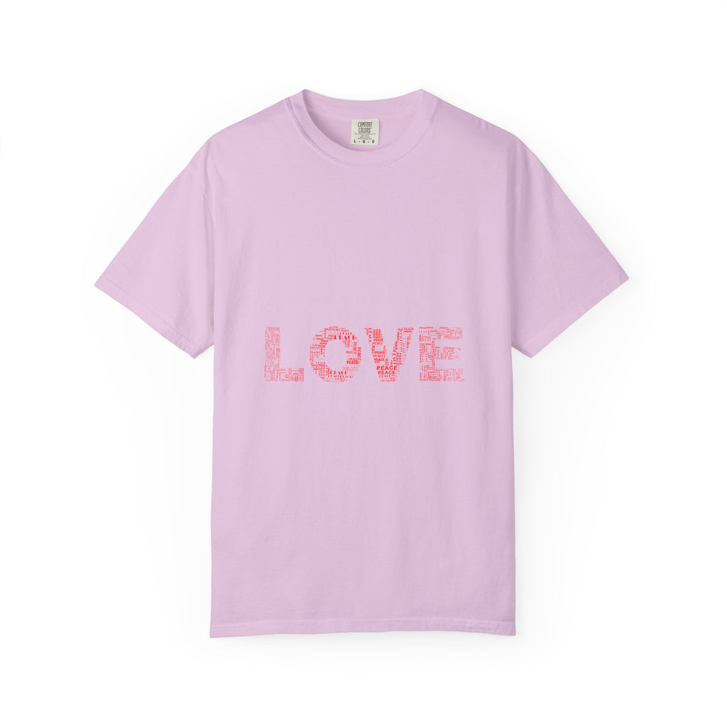 LOVE Graphic T-Shirt — Pink Floral Text Tee for Valentine’s Day & Everyday
