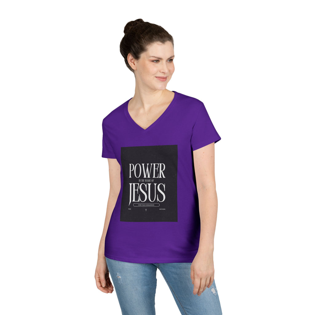 Power of Jesus Ladies' V-Neck T-Shirt — Inspirational Christian Faith Tee