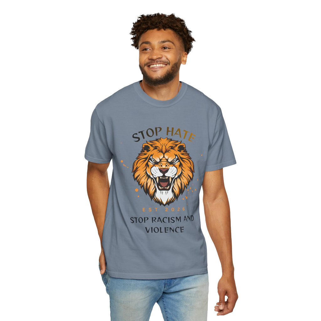Stop Hate Lion T-Shirt — "Stop Racism and Violence" Statement Tee