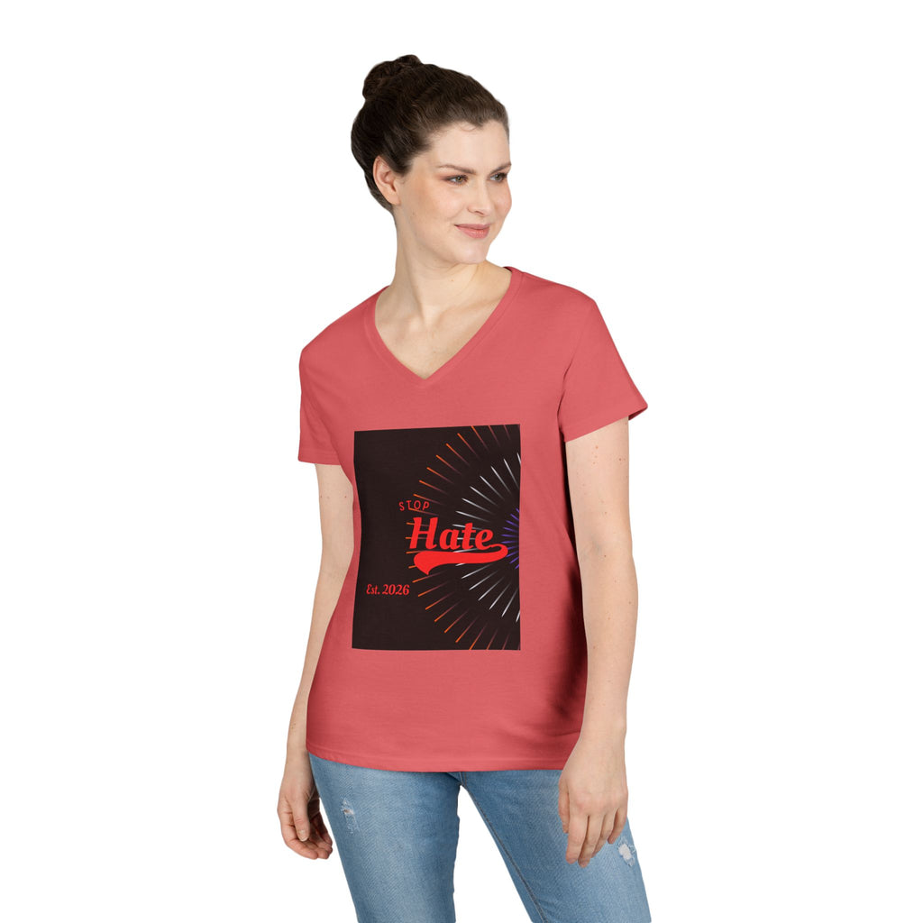 Ladies' V-Neck T-Shirt — Retro "Hate" Graphic Tee (Established 2023)