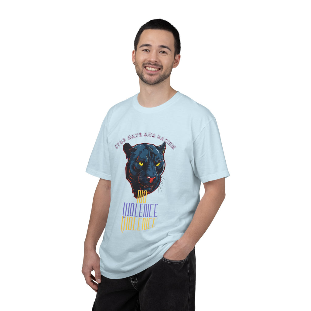 No Violence Panther T-Shirt — Graphic Animal Tee with 'No Violence' Text