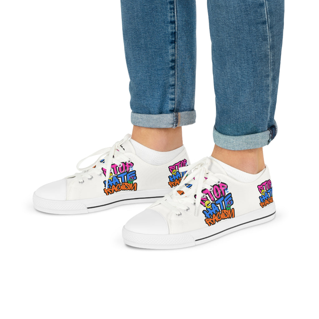 Low Top Sneakers — Colorful 'Stop Hate, Spread Love' Graffiti Design