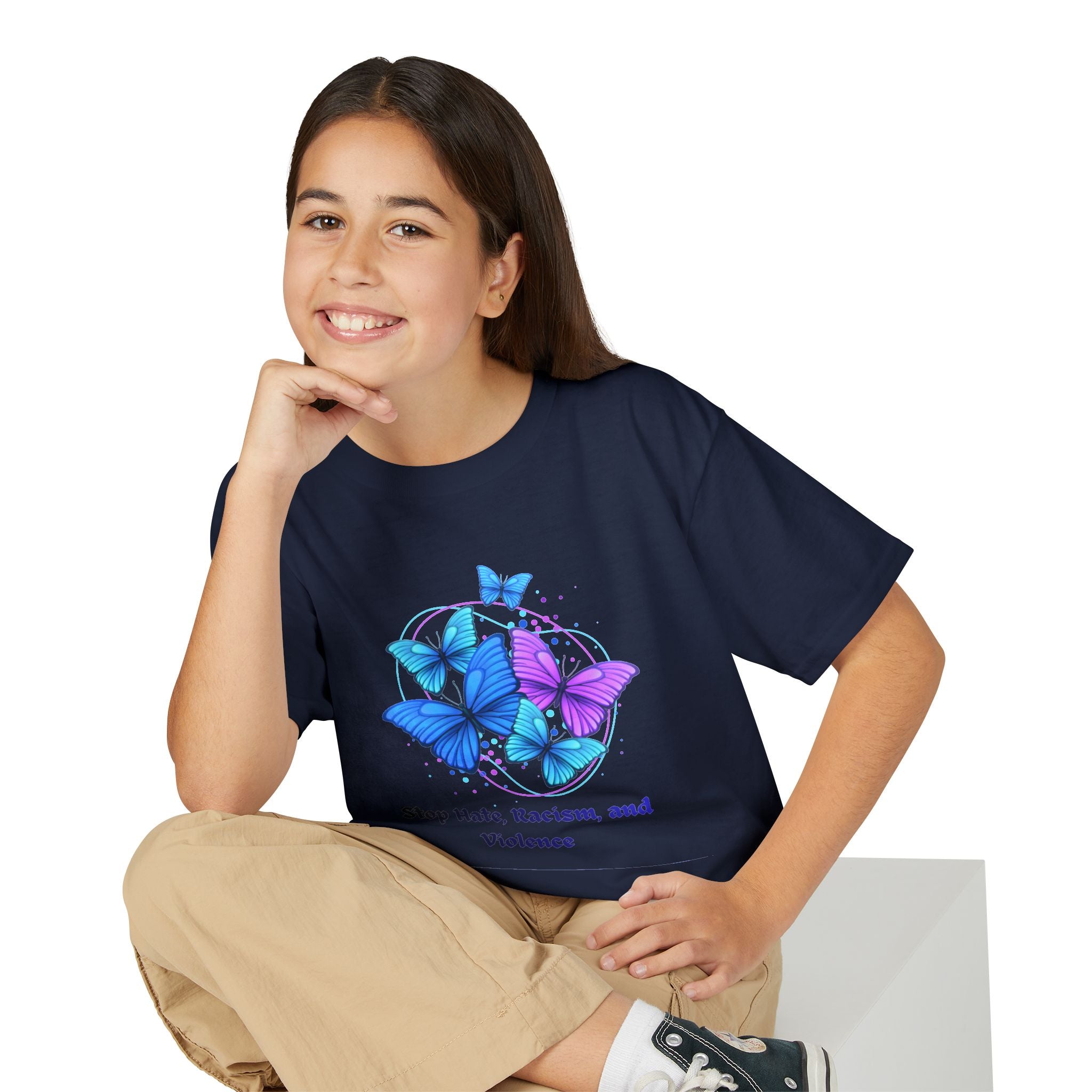 Youth Butterfly Awareness T-Shirt — "Stop Hate, Harassment, and Violence"