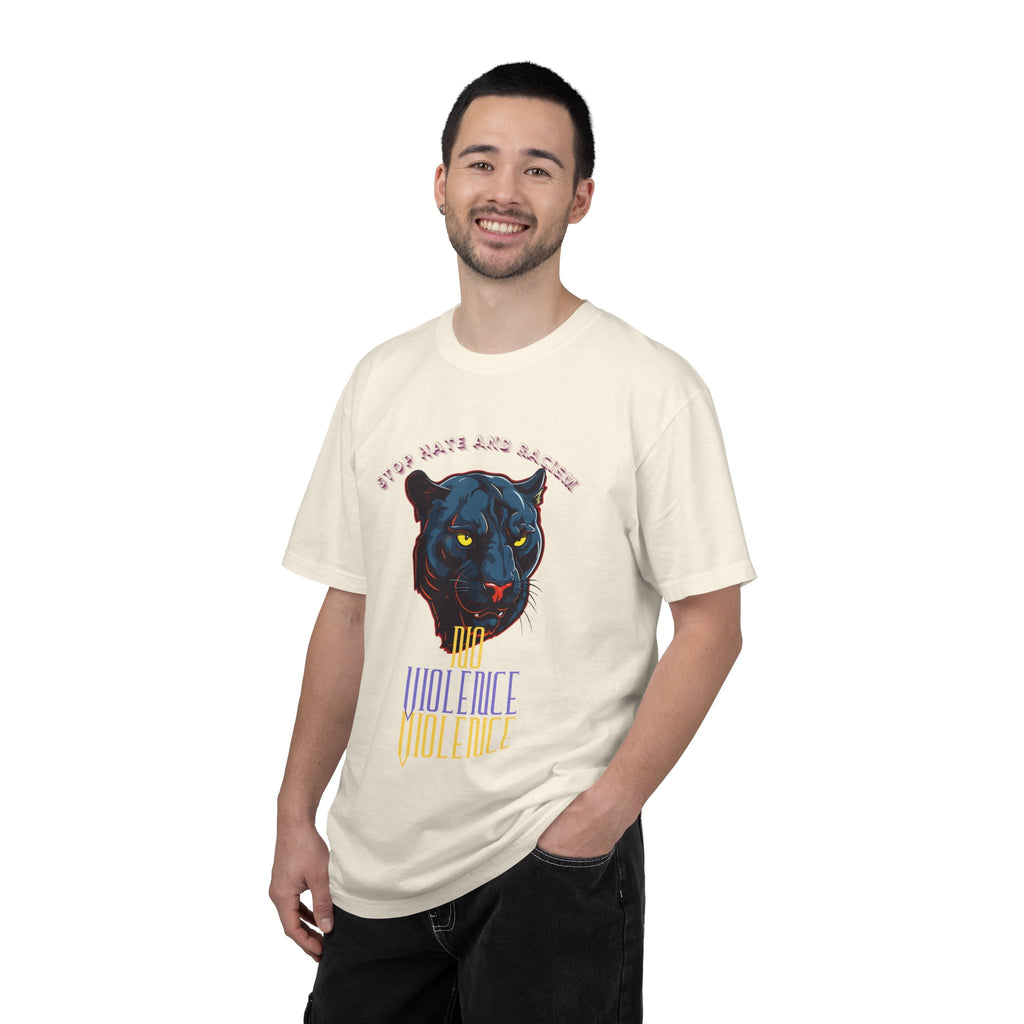 No Violence Panther T-Shirt — Graphic Animal Tee with 'No Violence' Text