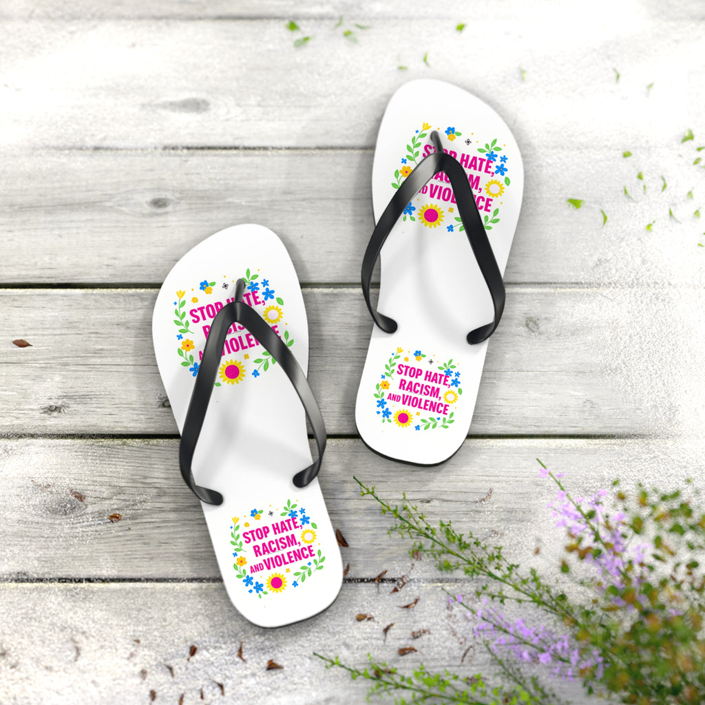 Stop Hate, Racism and Violence Floral Flip Flops