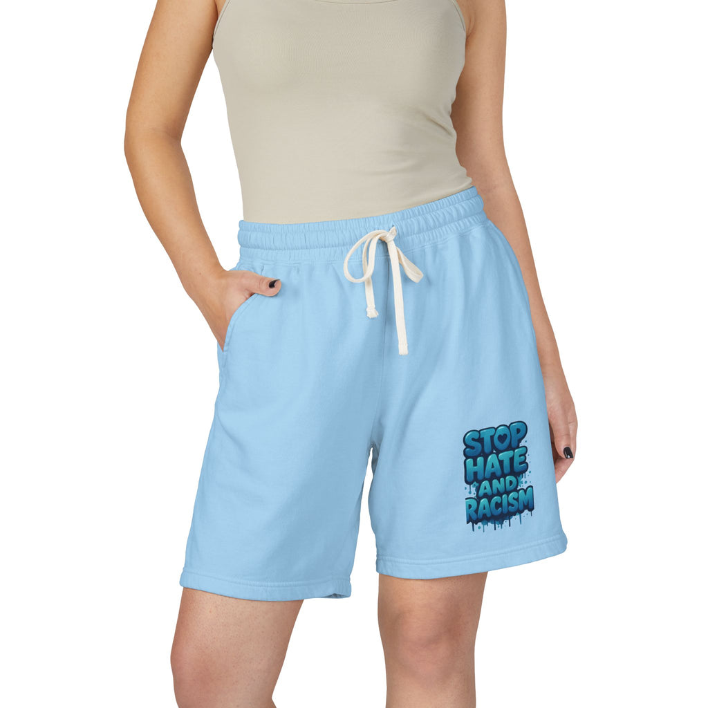 Stop Hate and Racism Fleece Sweat Shorts — Garment-Dyed Lightweight Lounge Shorts