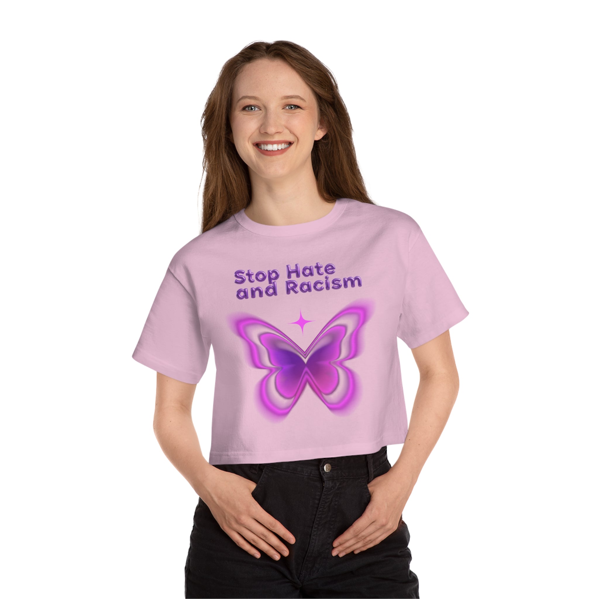 Stop Hate and Racism Butterfly Cropped Tee