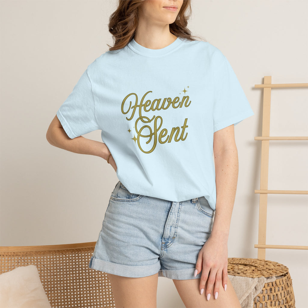 Heaven Sent Graphic Tee – Script Text Logo Cotton T-Shirt