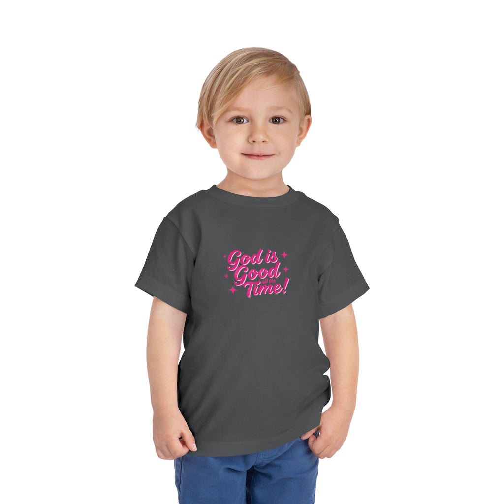 Toddler Tee – "God is Good Time" Pink Script Christian Kids Shirt