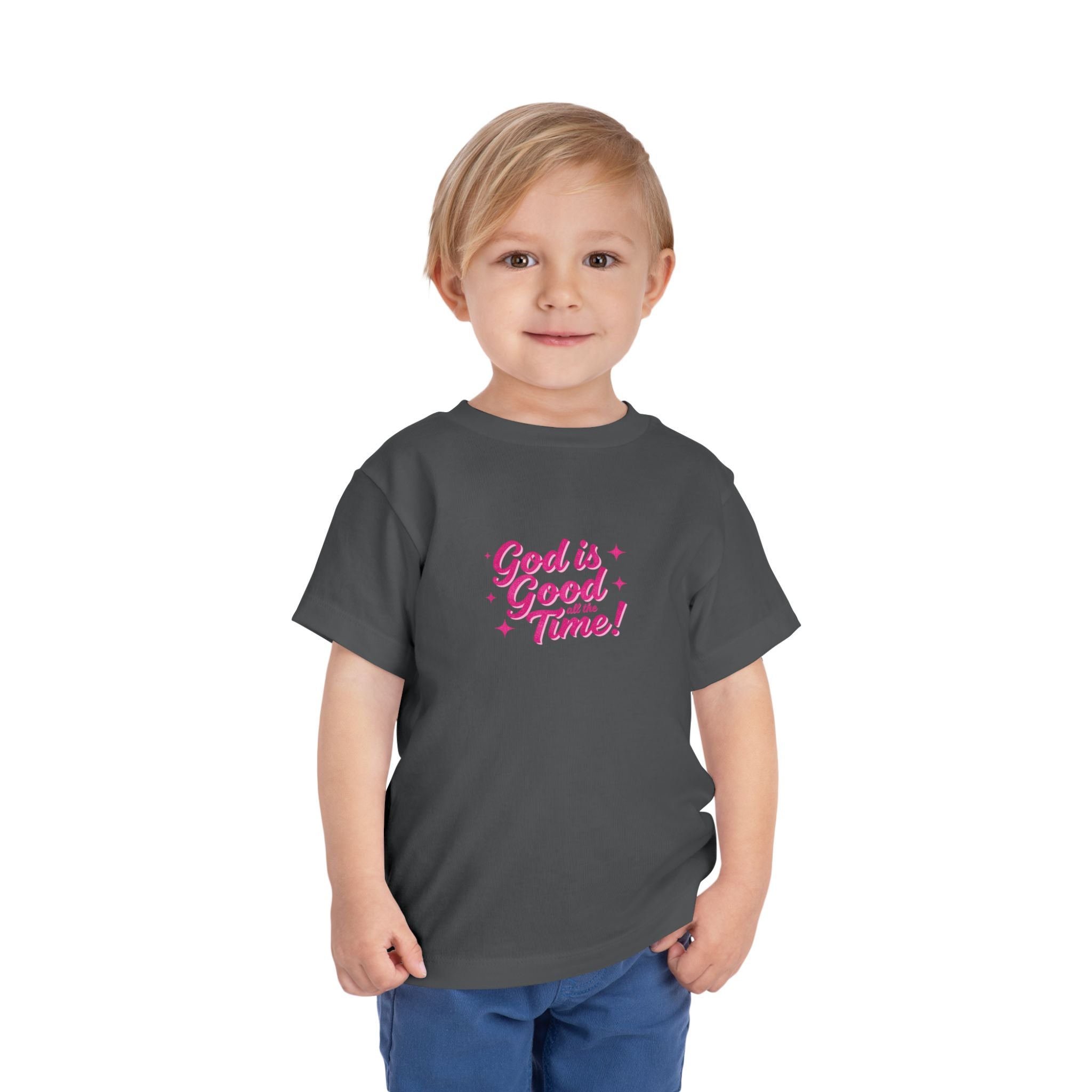 Toddler Tee – "God is Good Time" Pink Script Christian Kids Shirt
