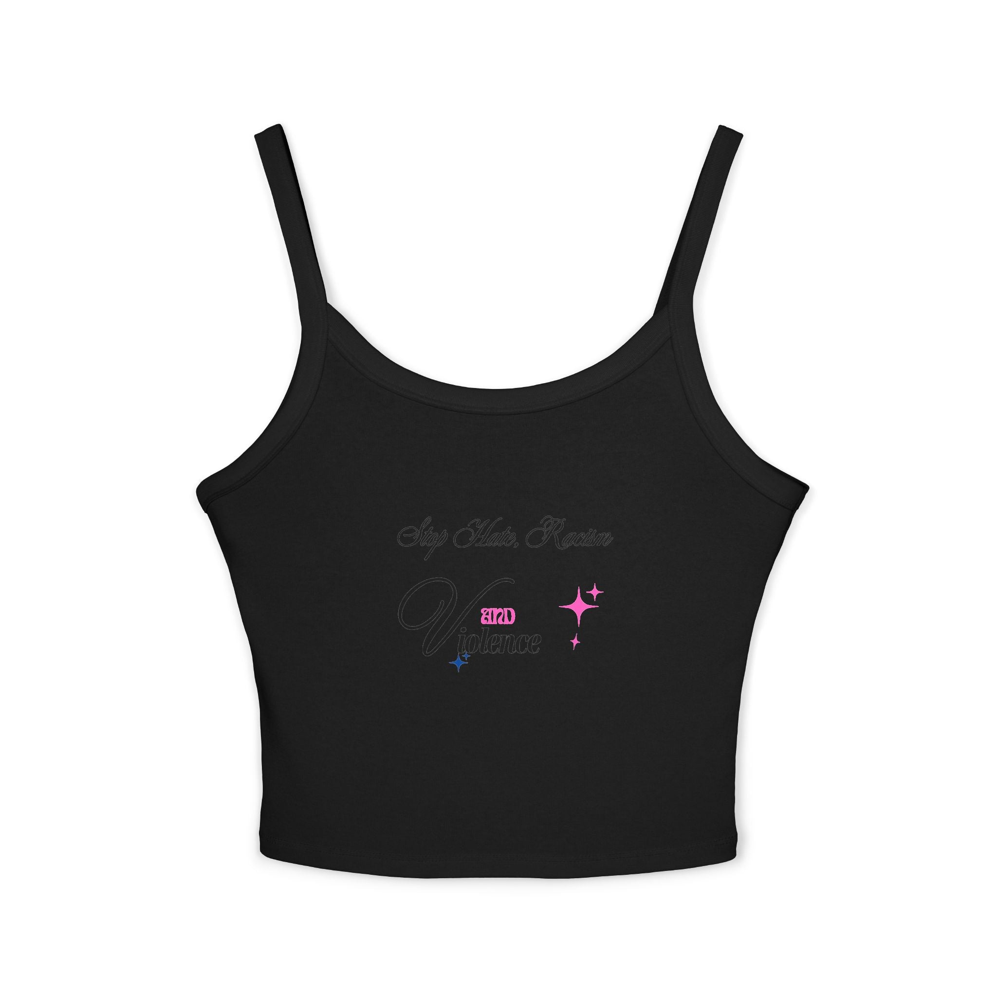 Women's Spaghetti Tank Top — "My Mom Knows Vibe" Pink Accent Crop