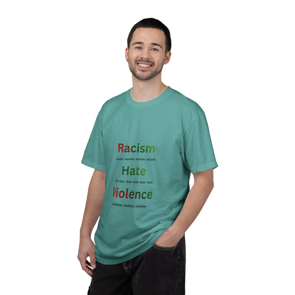 Christian Message T-Shirt — 'Racism Hate Violence' Anti-Hate Tee with John 14:6 Back Quote