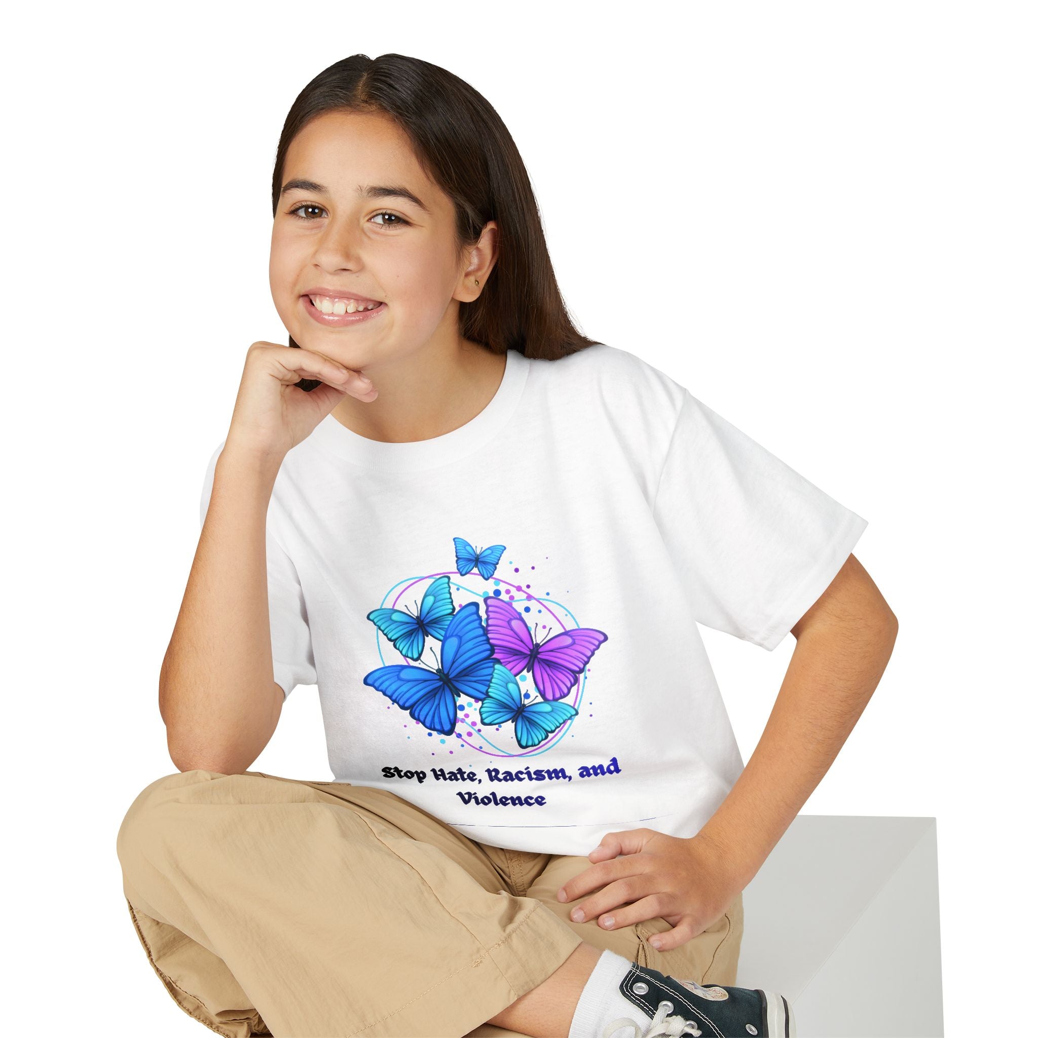 Youth Butterfly Awareness T-Shirt — "Stop Hate, Harassment, and Violence"