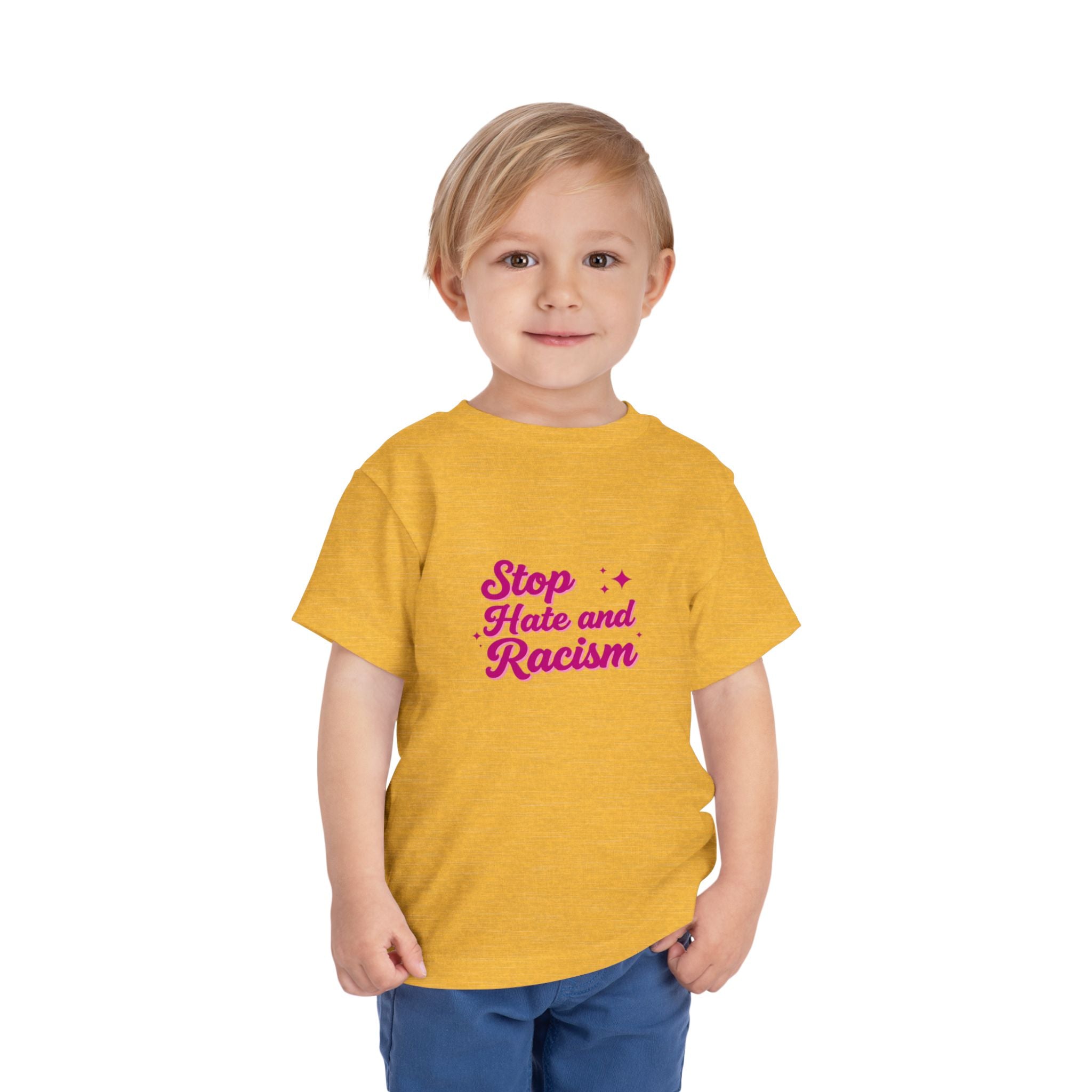 Toddler Tee "Stop Hate and Racism" — Pink Social Justice Kids Shirt
