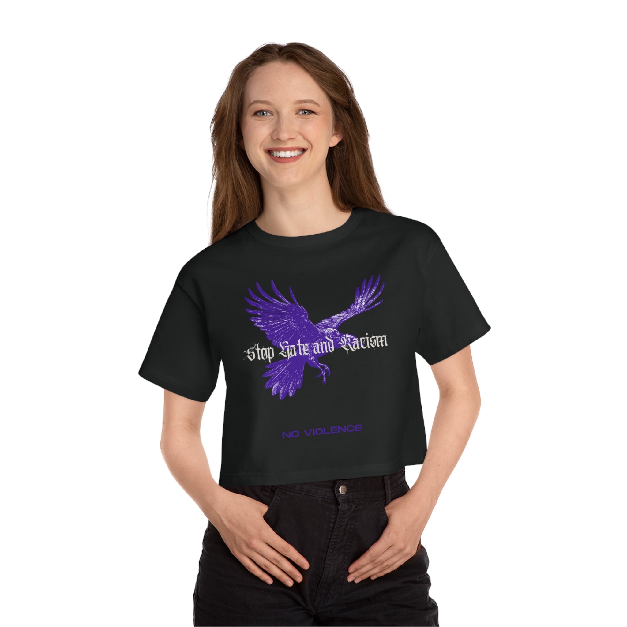 No Violence Raven Cropped T-Shirt — Women's Champion Heritage Graphic Tee
