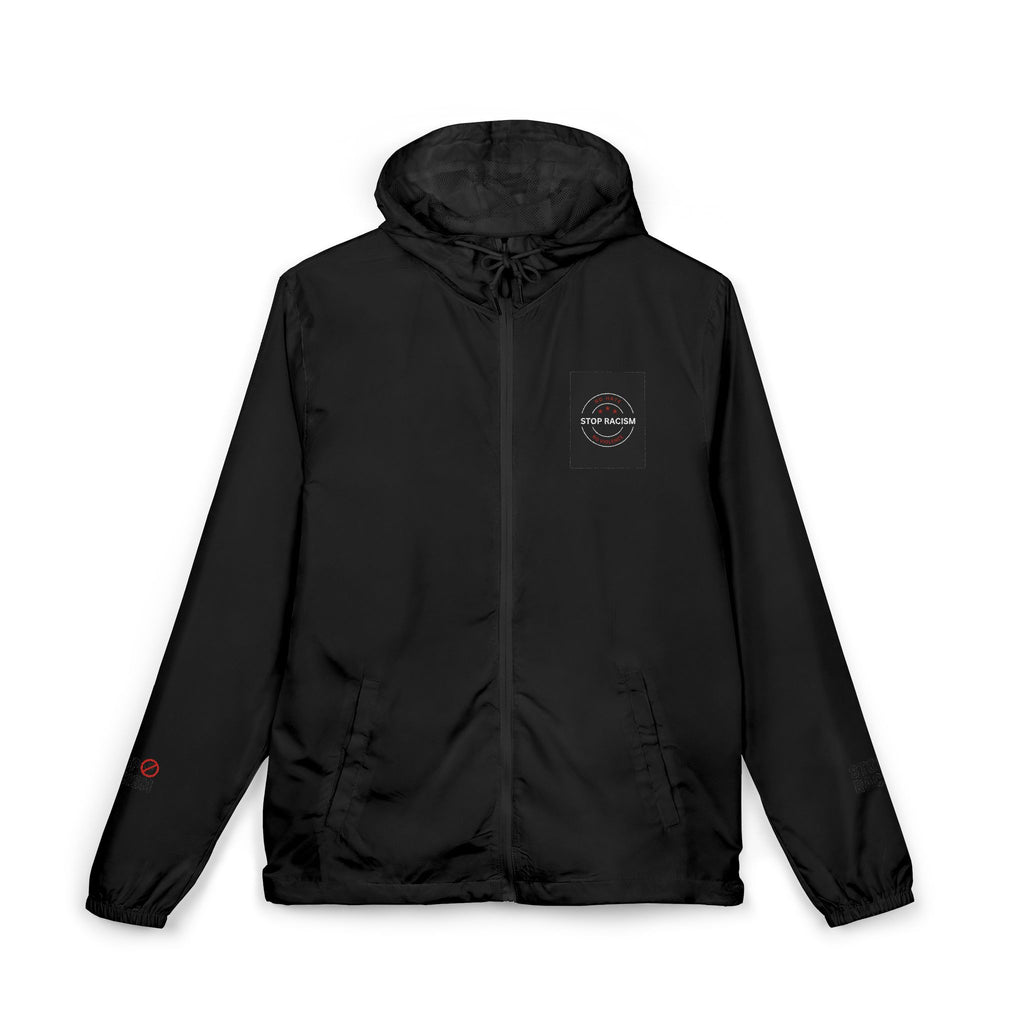Windbreaker Jacket — Minimal White Camo Hooded Windbreaker with Small Chest Patch & Sleeve Logos