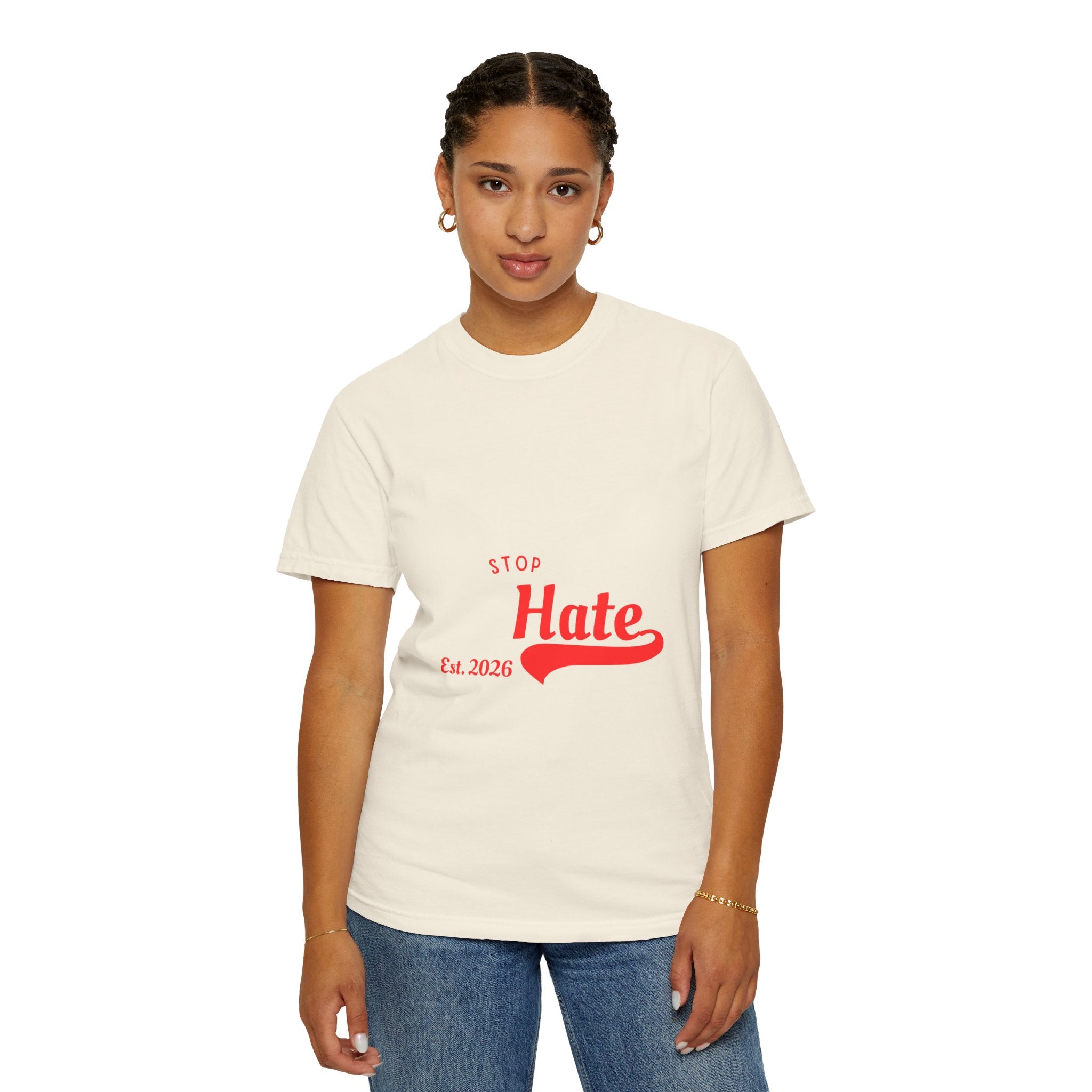 Stop Hate T-Shirt — Retro Script 'Est. 2026' Anti-Hate Graphic Tee