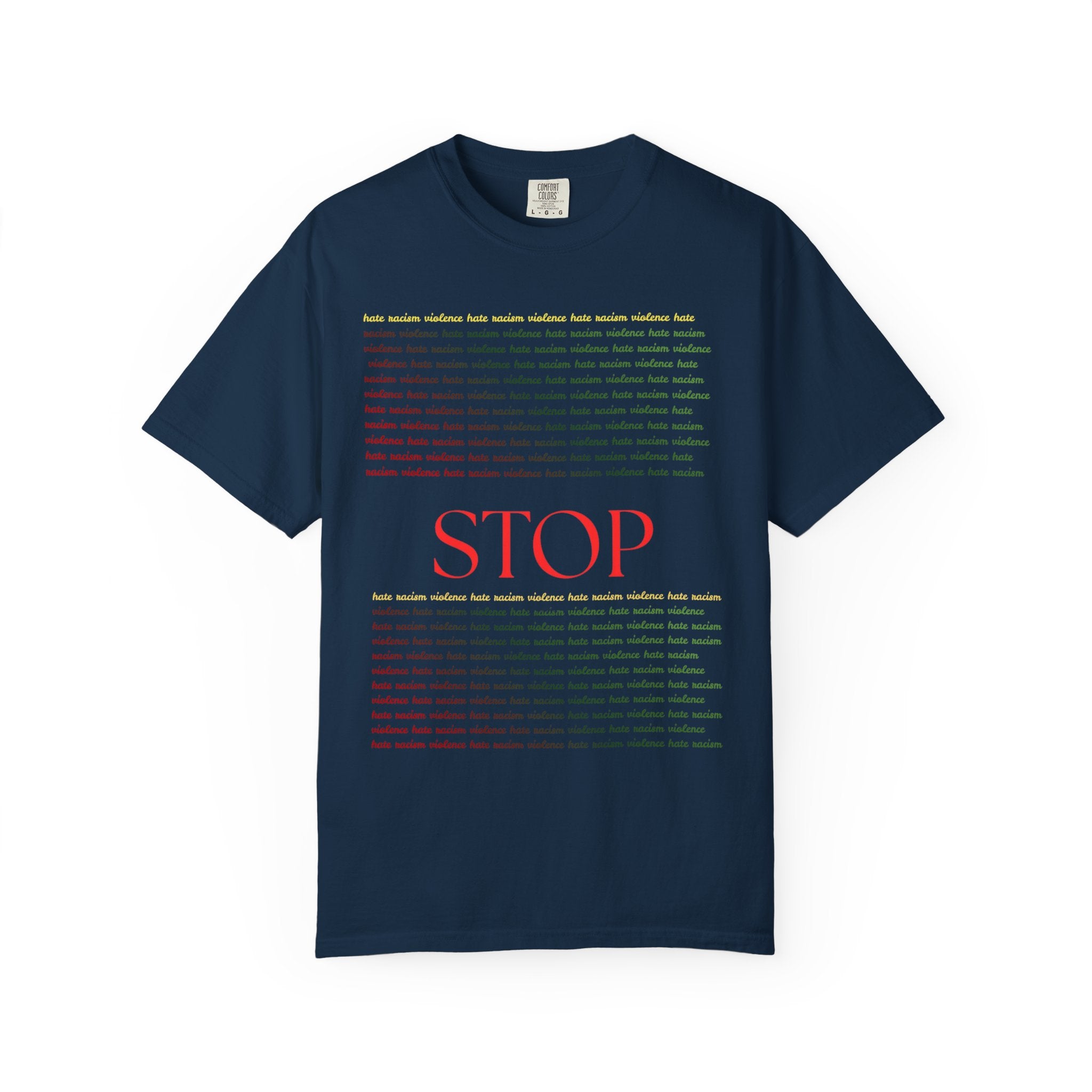 Stop Screen Tee — Black Graphic T-Shirt with Bold RED “STOP” Message