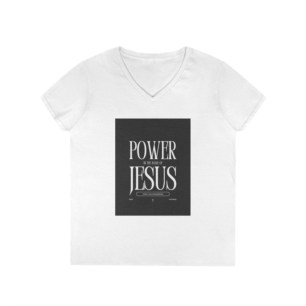 Power of Jesus Ladies' V-Neck T-Shirt — Inspirational Christian Faith Tee