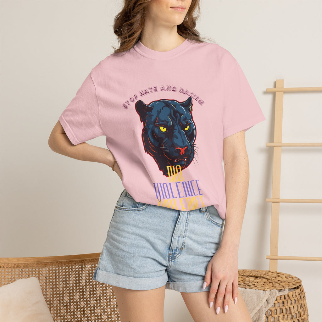 No Violence Panther T-Shirt — Graphic Animal Tee with 'No Violence' Text